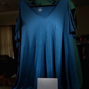 Lane Bryant Teal Cold-Shoulder V-Neck Tunic